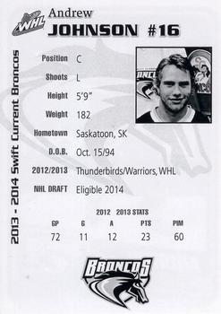 2013-14 Swift Current Broncos (WHL) #6 Andrew Johnson Back
