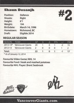 2013-14 Vancouver Giants (WHL) #NNO Shaun Dosanjh Back