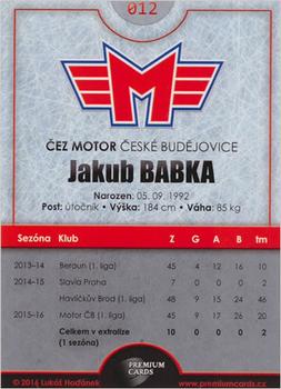 2016-17 Ceske Budejovice Gold Jersey #12 Jakub Babka Back