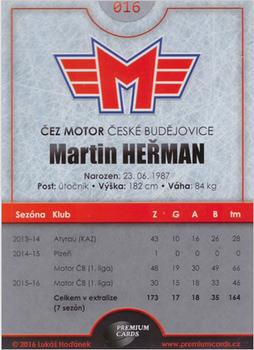 2016-17 Ceske Budejovice Gold Jersey #16 Martin Herman Back