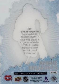 2016-17 Upper Deck - Rookie Breakouts #RB11 Mikhail Sergachev Back