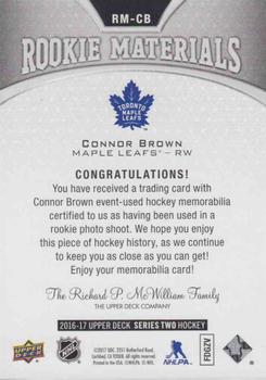 2016-17 Upper Deck - Rookie Materials #RM-CB Connor Brown Back
