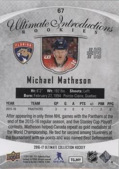 2016-17 Upper Deck Ultimate Collection #67 Michael Matheson Back