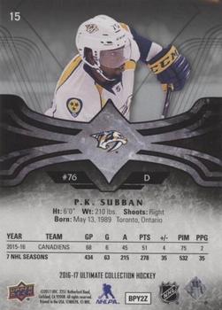 2016-17 Upper Deck Ultimate Collection #15 P.K. Subban Back