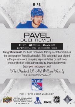 2016-17 SPx - Rookies Autographs Blue #R-PB Pavel Buchnevich Back