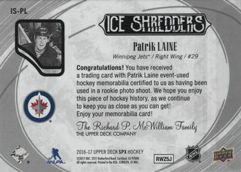 2016-17 SPx - Ice Shredders #IS-PL Patrik Laine Back