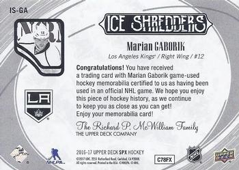 2016-17 SPx - Ice Shredders #IS-GA Marian Gaborik Back