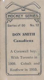1912-13 Imperial Tobacco Hockey Series (C57) #12 Don Smith Back