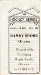 1912-13 Imperial Tobacco Hockey Series (C57) #30 Hamby Shore Back