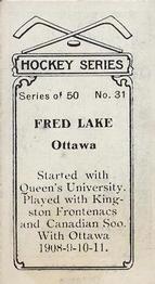 1912-13 Imperial Tobacco Hockey Series (C57) #31 Fred Lake Back