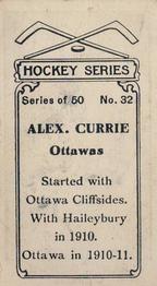 1912-13 Imperial Tobacco Hockey Series (C57) #32 Alex Currie Back