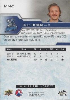 2016-17 Upper Deck Manitoba Moose (AHL) SGA #MM-5 Ryan Olsen Back