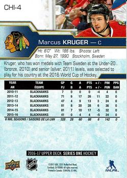 2016-17 Upper Deck Chicago Blackhawks SGA #CHI-4 Marcus Kruger Back