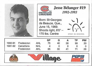 1992-93 Fredericton Canadiens (AHL) #NNO Jesse Belanger Back