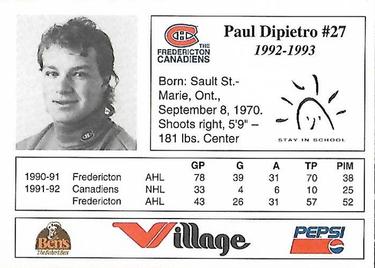 1992-93 Fredericton Canadiens (AHL) #NNO Paul DiPietro Back