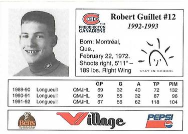 1992-93 Fredericton Canadiens (AHL) #NNO Robert Guillet Back
