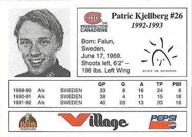 1992-93 Fredericton Canadiens (AHL) #NNO Patric Kjellberg Back