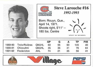 1992-93 Fredericton Canadiens (AHL) #NNO Steve Larouche Back