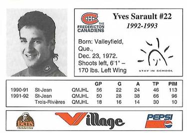 1992-93 Fredericton Canadiens (AHL) #NNO Yves Sarault Back