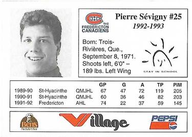 1992-93 Fredericton Canadiens (AHL) #NNO Pierre Sevigny Back
