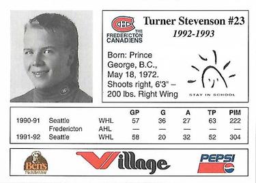 1992-93 Fredericton Canadiens (AHL) #NNO Turner Stevenson Back