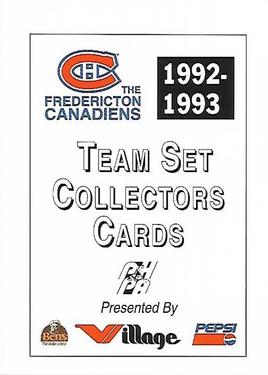 1992-93 Fredericton Canadiens (AHL) #NNO Fredericton Card Front