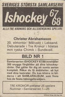 1967-68 Williams Ishockey (Swedish) #1 Christer Abrahamsson Back