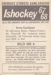 1967-68 Williams Ishockey (Swedish) #4 Arne Carlsson Back
