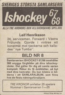 1967-68 Williams Ishockey (Swedish) #8 Leif Henriksson Back