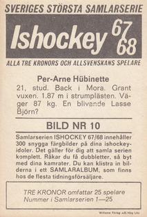 1967-68 Williams Ishockey (Swedish) #10 Per-Arne Hubinette Back
