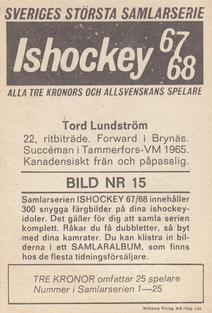 1967-68 Williams Ishockey (Swedish) #15 Tord Lundstrom Back