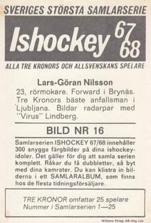 1967-68 Williams Ishockey (Swedish) #16 Lars Goran Nilsson Back
