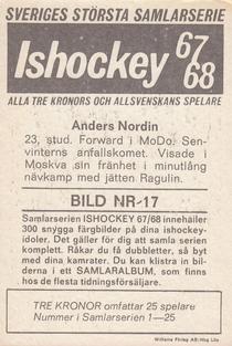 1967-68 Williams Ishockey (Swedish) #17 Anders Nordin Back
