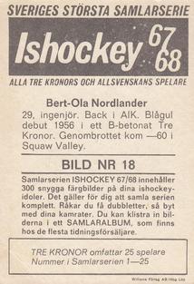 1967-68 Williams Ishockey (Swedish) #18 Bert-Ola Nordlander Back