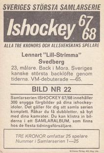 1967-68 Williams Ishockey (Swedish) #22 Lennart Svedberg Back