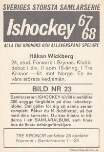 1967-68 Williams Ishockey (Swedish) #23 Hakan Wickberg Back