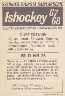 1967-68 Williams Ishockey (Swedish) #26 Curt Edenvik Back