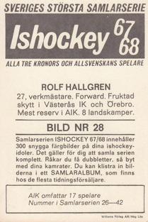 1967-68 Williams Ishockey (Swedish) #28 Rolf Hallgren Back