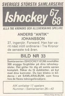 1967-68 Williams Ishockey (Swedish) #33 Anders Johansson Back
