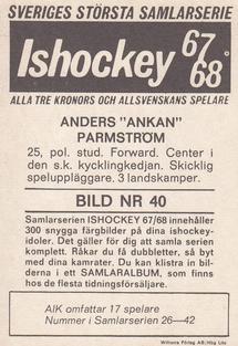 1967-68 Williams Ishockey (Swedish) #40 Anders Parmstrom Back