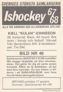 1967-68 Williams Ishockey (Swedish) #48 Kjell Johnsson Back