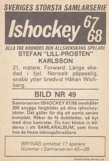1967-68 Williams Ishockey (Swedish) #49 Stefan Karlsson Back