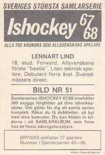 1967-68 Williams Ishockey (Swedish) #51 Lennart Lind Back