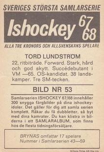 1967-68 Williams Ishockey (Swedish) #53 Tord Lundstrom Back
