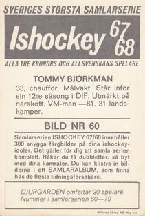 1967-68 Williams Ishockey (Swedish) #60 Tommy Bjorkman Back
