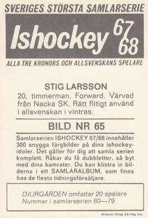 1967-68 Williams Ishockey (Swedish) #65 Stig Larsson Back