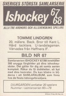 1967-68 Williams Ishockey (Swedish) #67 Tommie Lindgren Back