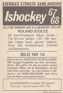 1967-68 Williams Ishockey (Swedish) #74 Roland Stoltz Back