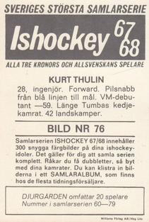 1967-68 Williams Ishockey (Swedish) #76 Kurt Thulin Back
