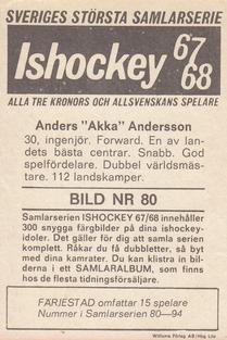 1967-68 Williams Ishockey (Swedish) #80 Anders Andersson Back
